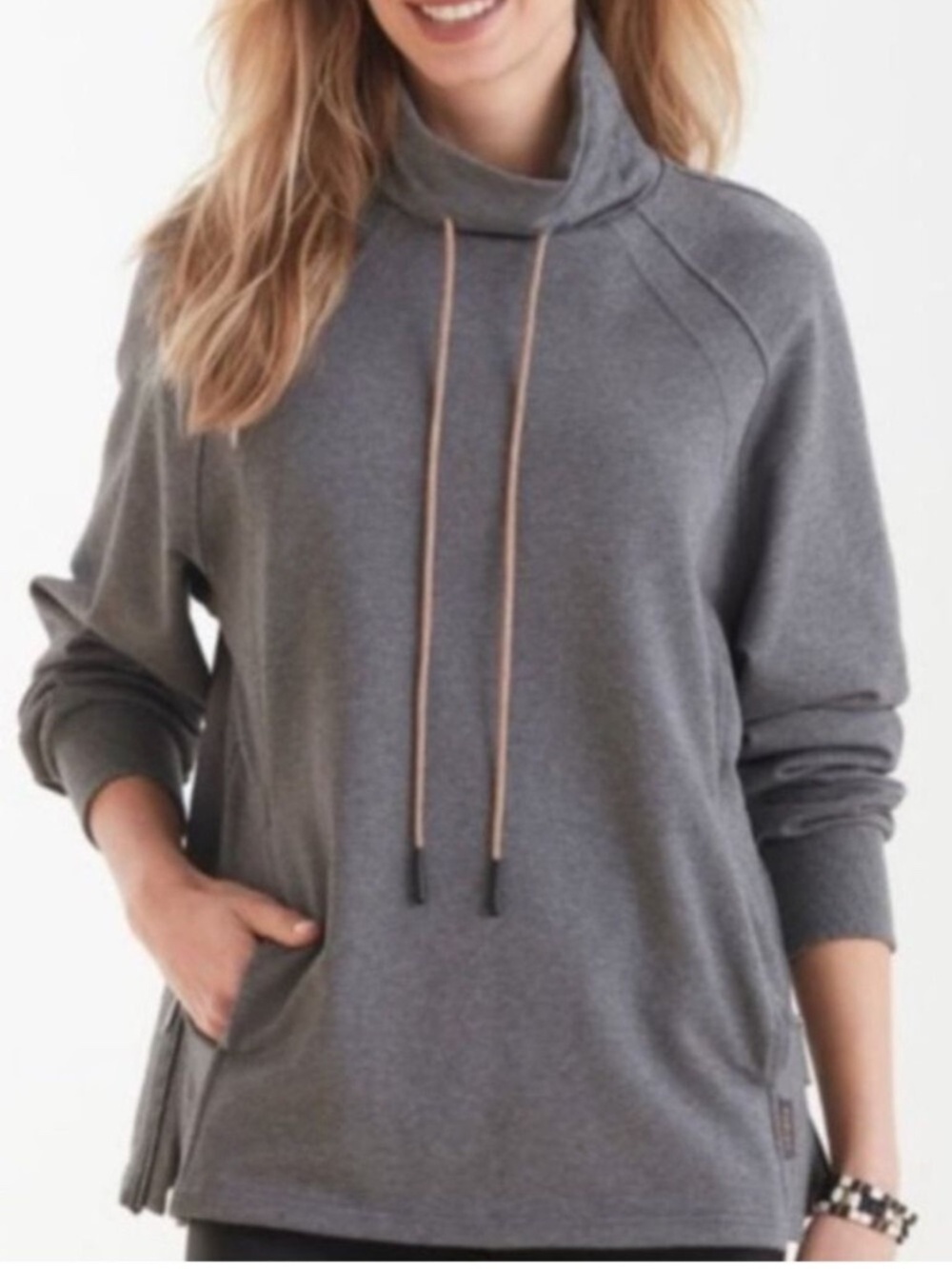 Varley Atlas Sweatshirt Funnel Mock Neck Side Zip Grey Size Medium